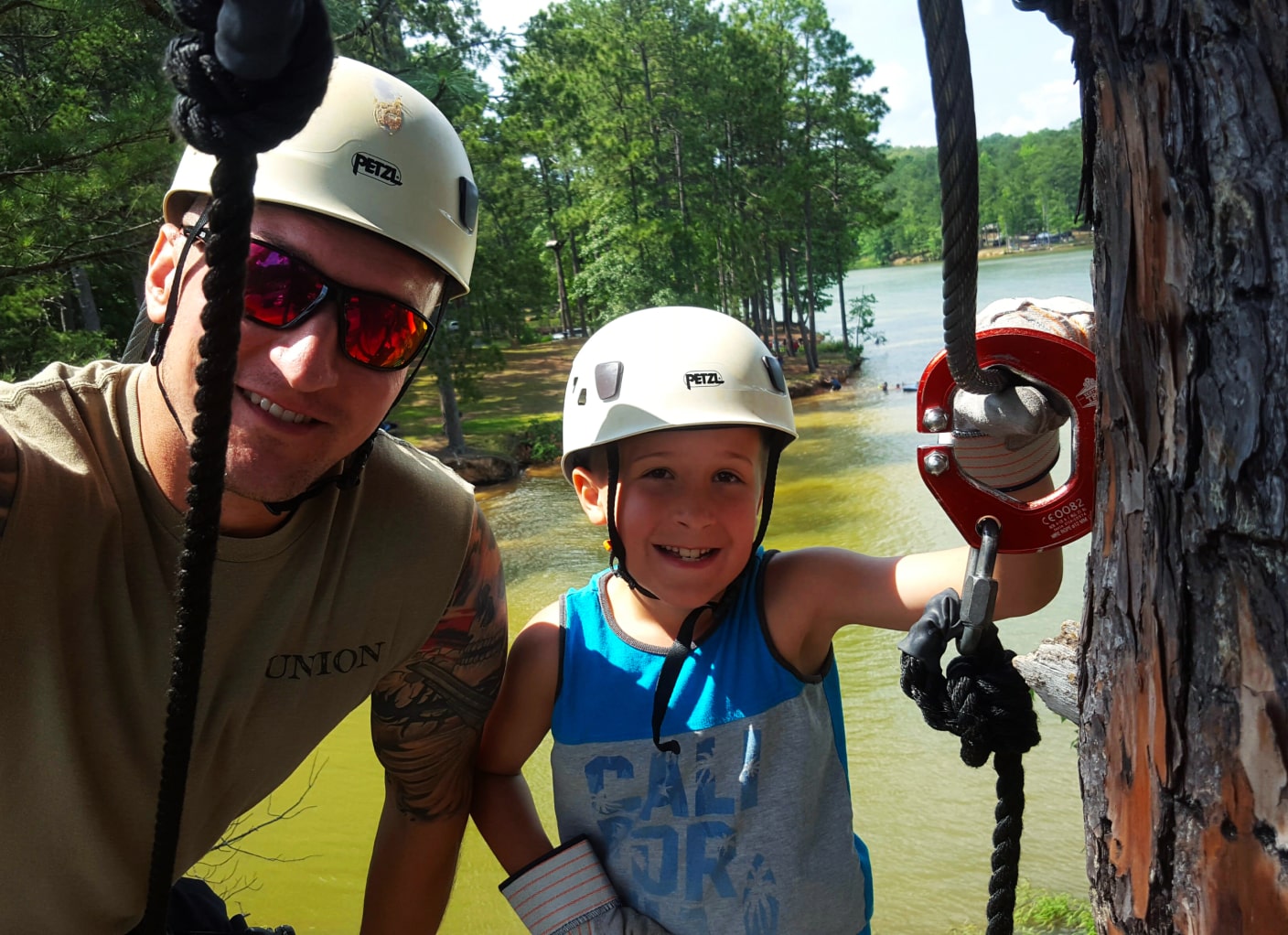 Father and son photo while ziplining